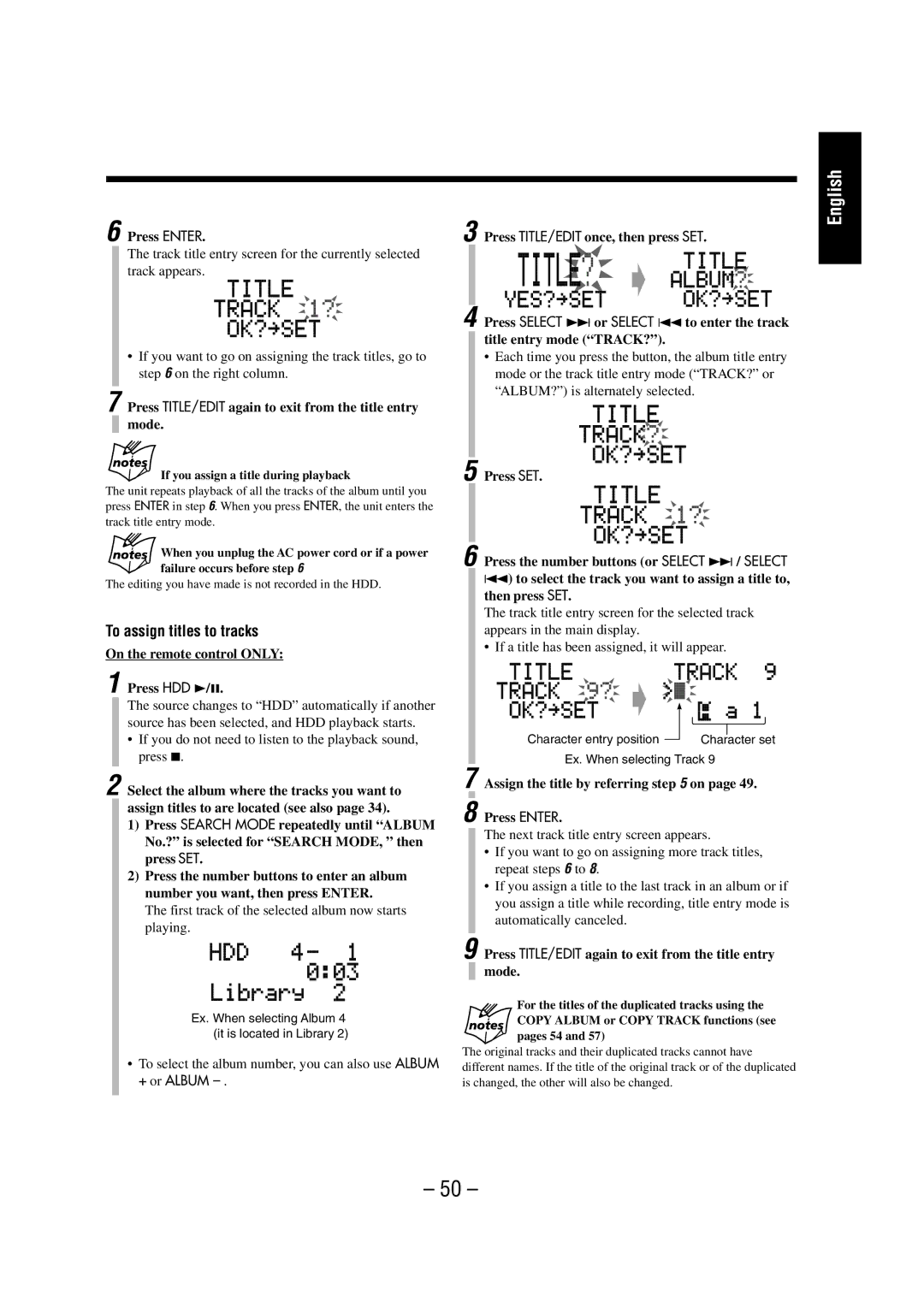 JVC NX-HD10 manual To assign titles to tracks, Press TITLE/EDIT again to exit from the title entry mode 