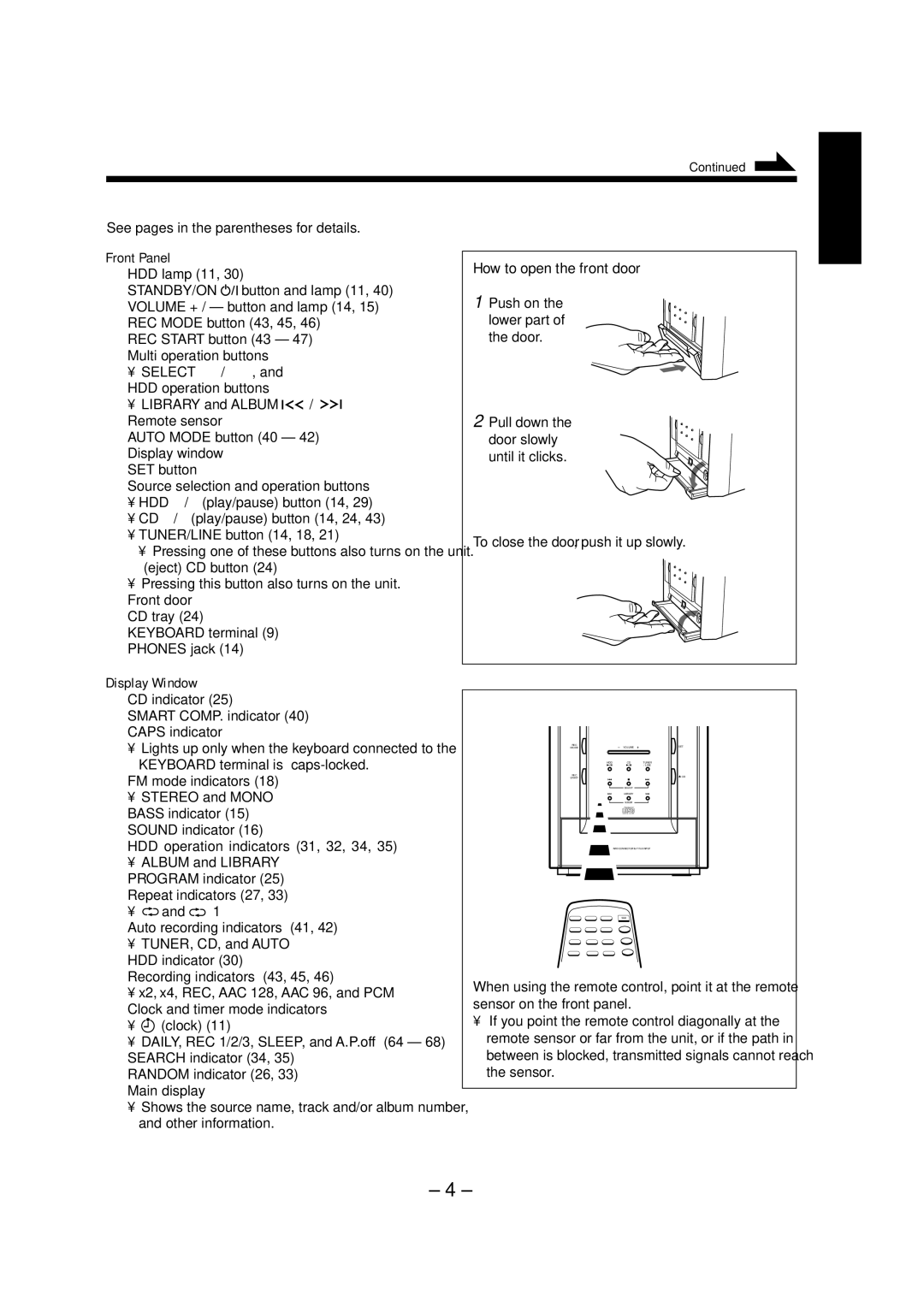 JVC NX-HD10 manual How to open the front door, See pages in the parentheses for details, Front Panel, Display Window 