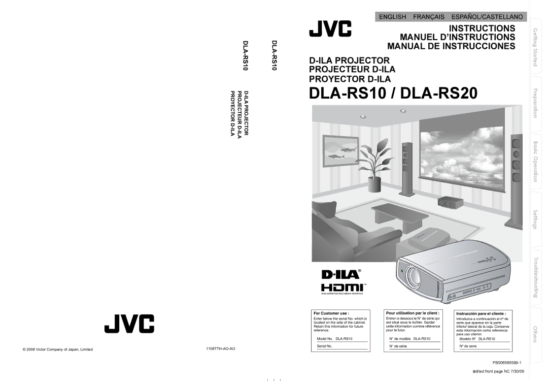 JVC DLA-RS0, PB006585599-1, 1108TTH-AO-AO manual DLA-RS2 