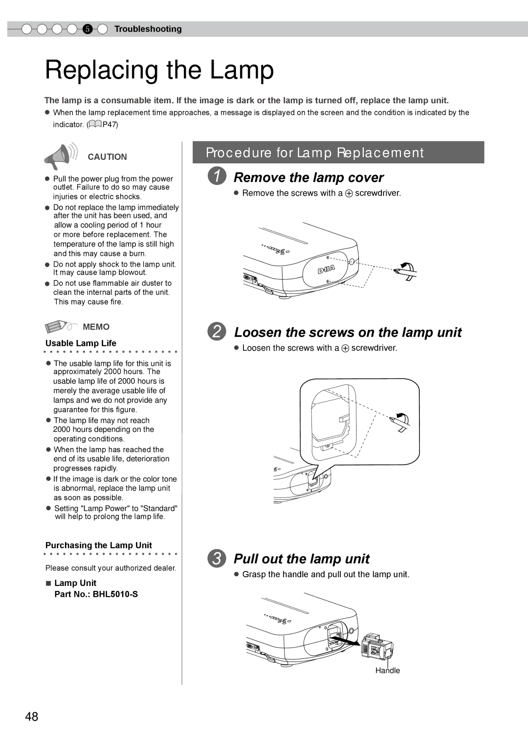 JVC PB006585599-1, DLA-RS0, 1108TTH-AO-AO manual Replacing the Lamp 