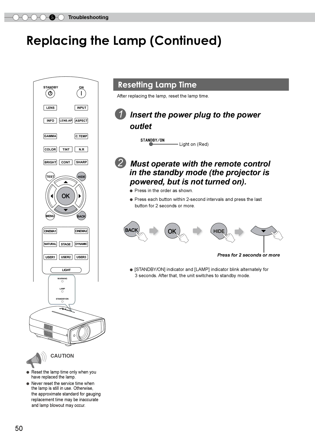 JVC 1108TTH-AO-AO, PB006585599-1, DLA-RS0 manual Replacing the Lamp 