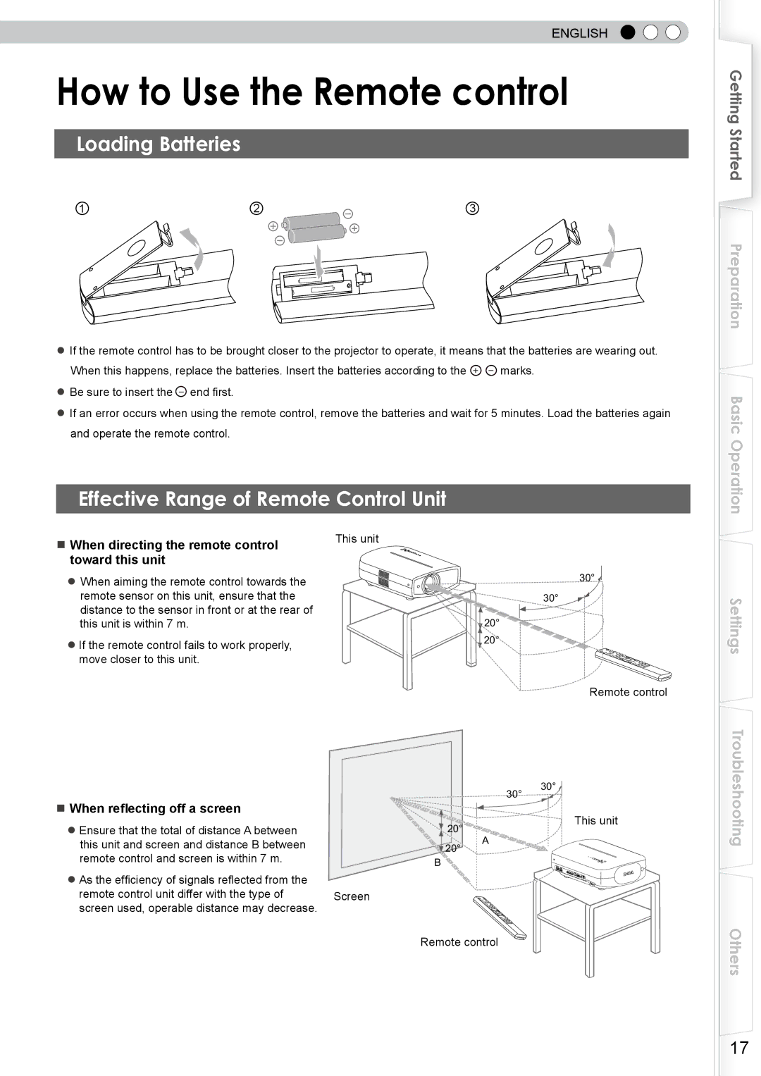 JVC 1108TTH-AO-AO, PB006585599-1 How to Use the Remote control, Loading Batteries, Effective Range of Remote Control Unit 