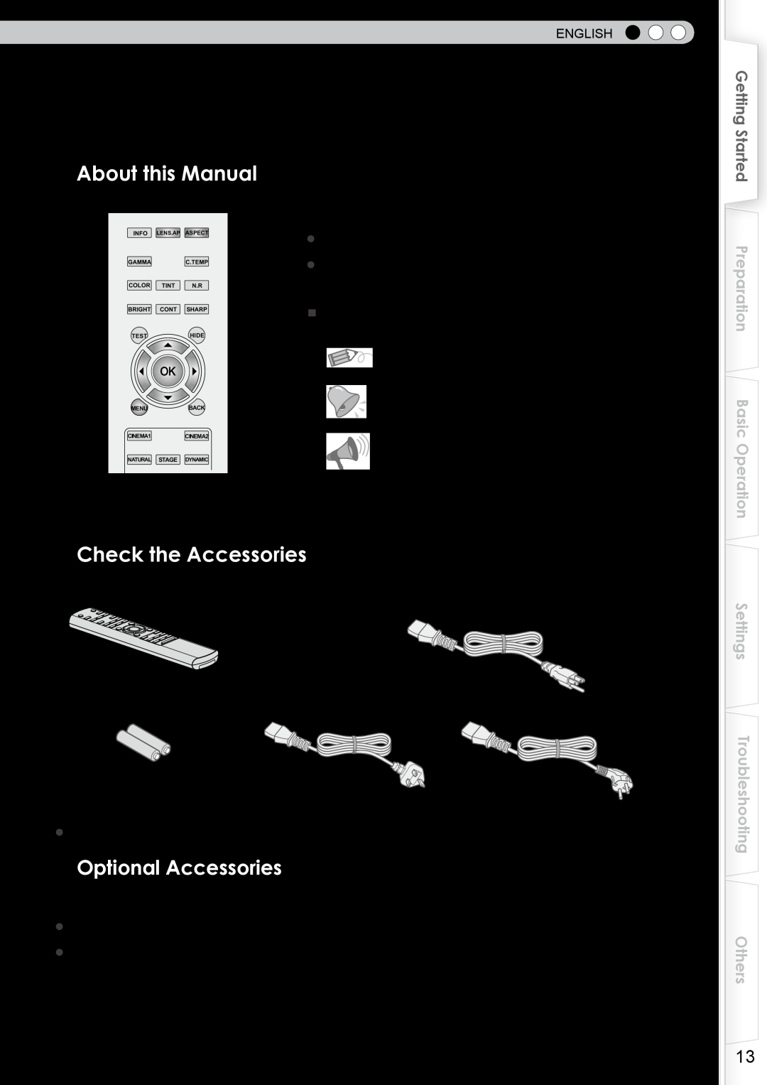 JVC DLA-RS0 manual How to Read this Manual/ Accessories/Optional Accessories, About this Manual, Check the Accessories 