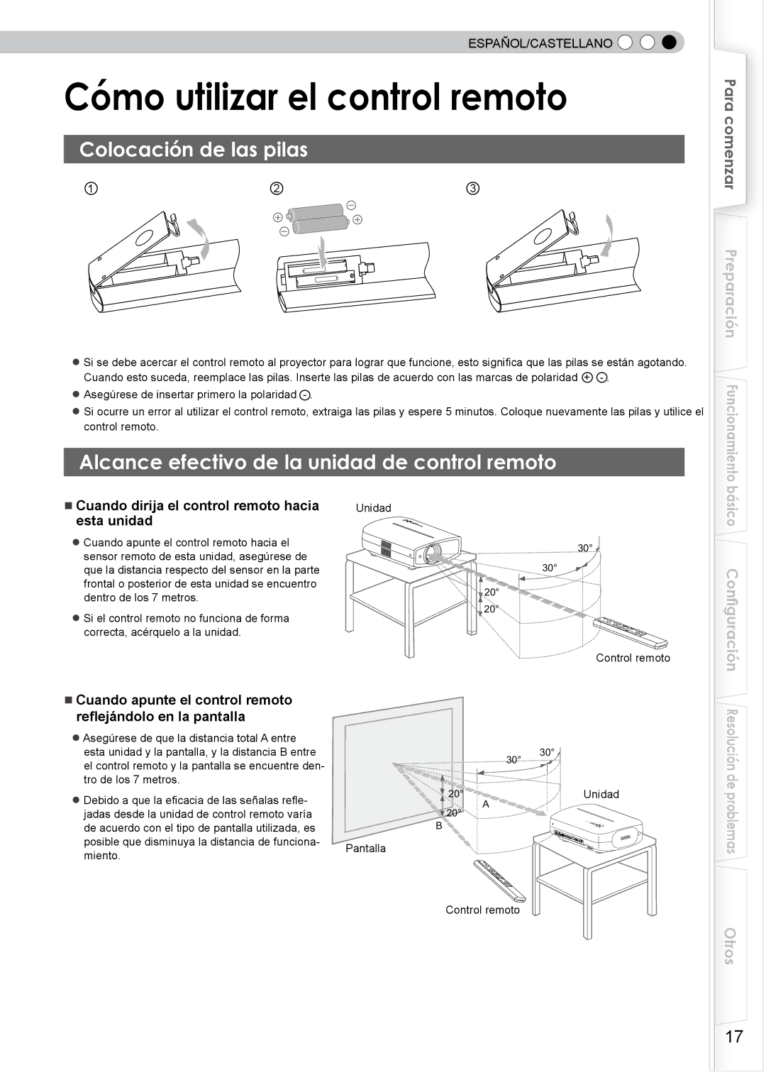 JVC PB006596599-0 manual Cómo utilizar el control remoto, Colocación de las pilas 