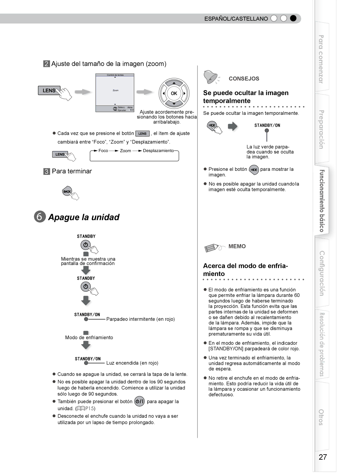 JVC PB006596599-0 manual Apague la unidad, Ajuste del tamaño de la imagen zoom, Para terminar 