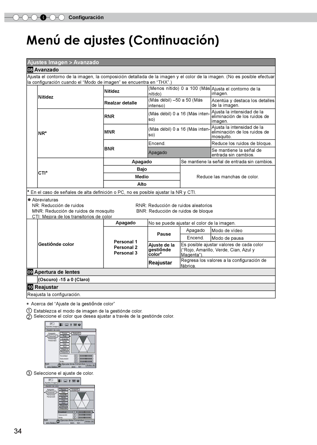 JVC PB006596599-0 manual Ajustes Imagen Avanzado, Reajustar, Apertura de lentes 