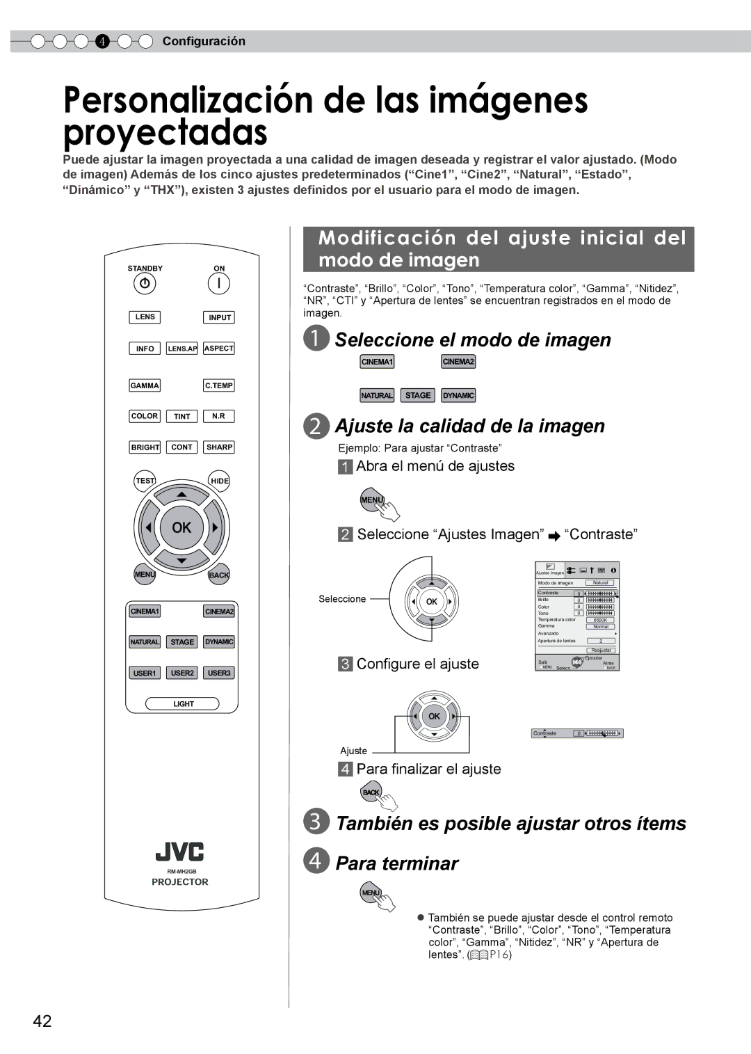 JVC PB006596599-0 manual Personalización de las imágenes proyectadas, Modificación del ajuste inicial del modo de imagen 