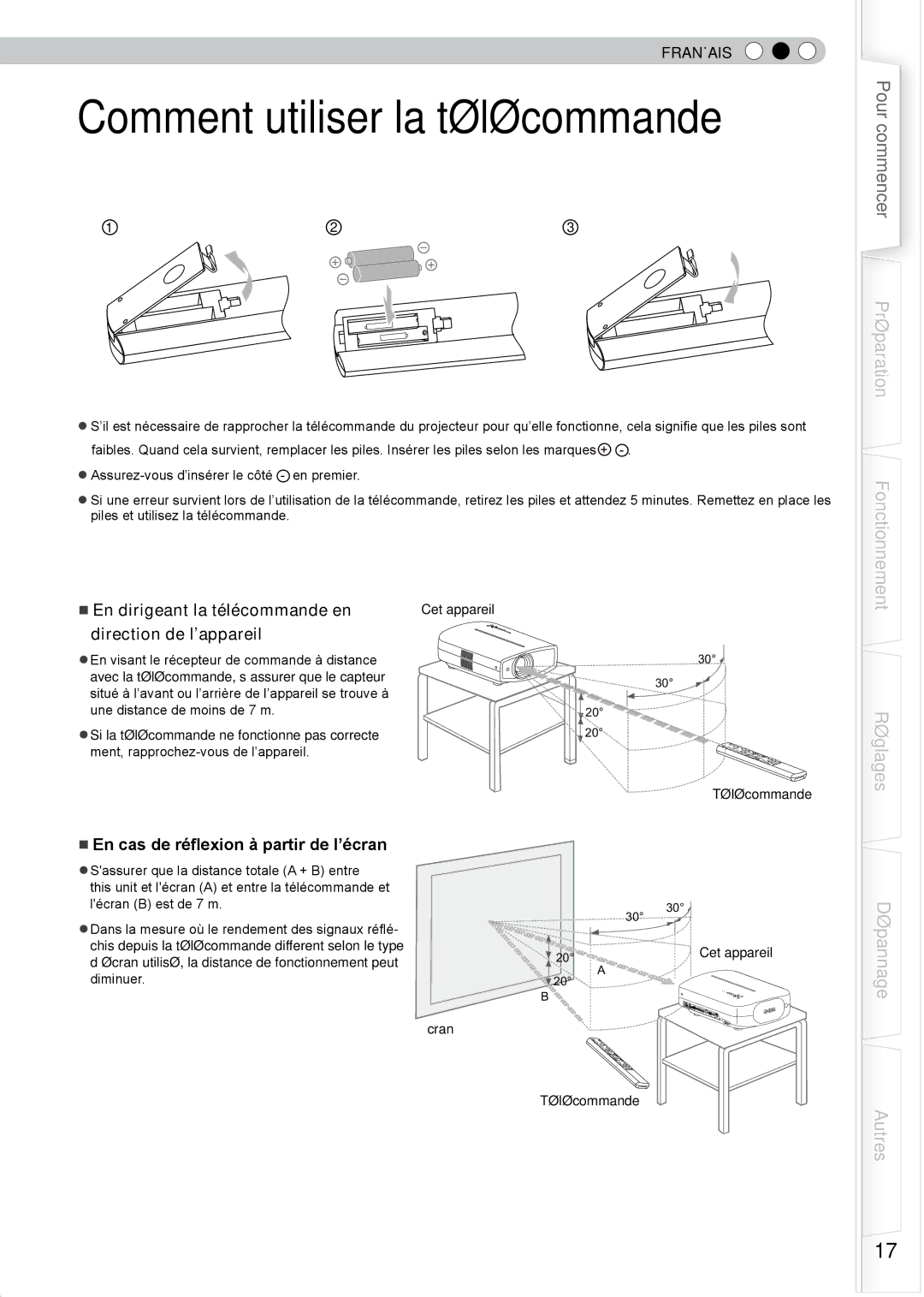 JVC PB006596599-0 manual Comment utiliser la télécommande, Mise en place des piles, Portée efficace de la télécommande 