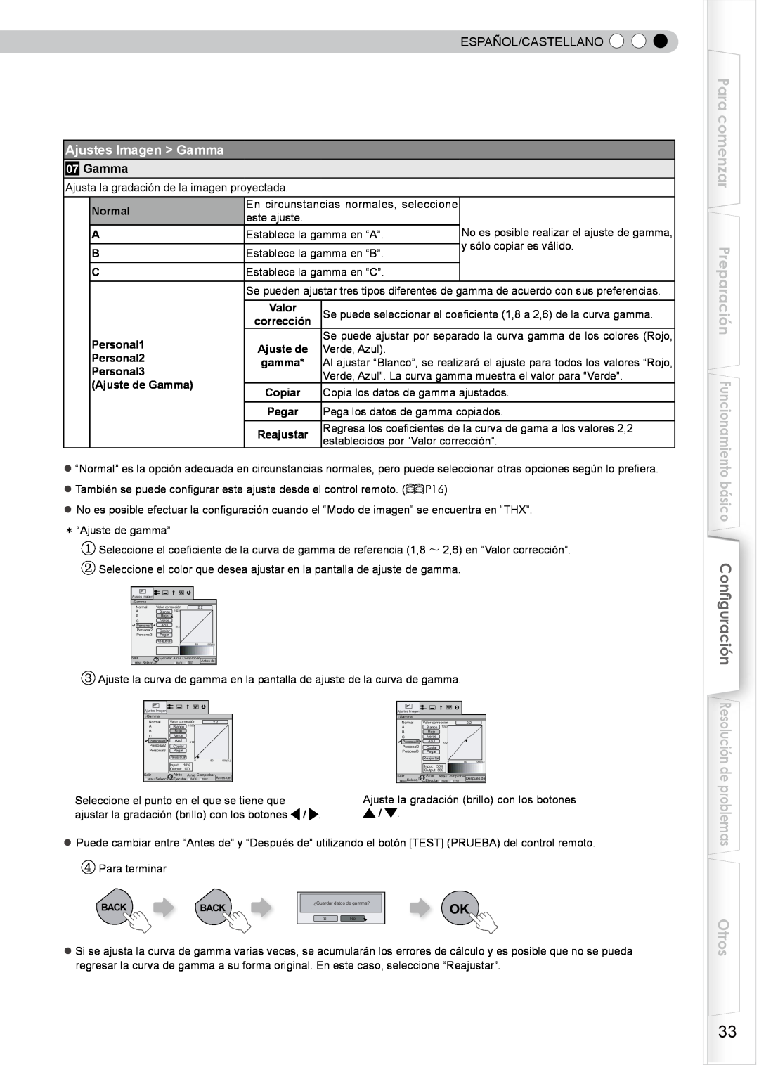 JVC PB006596599-0 manual Para comenzar, Otros, Ajustes Imagen Gamma, Español/Castellano, y sólo copiar es válido 