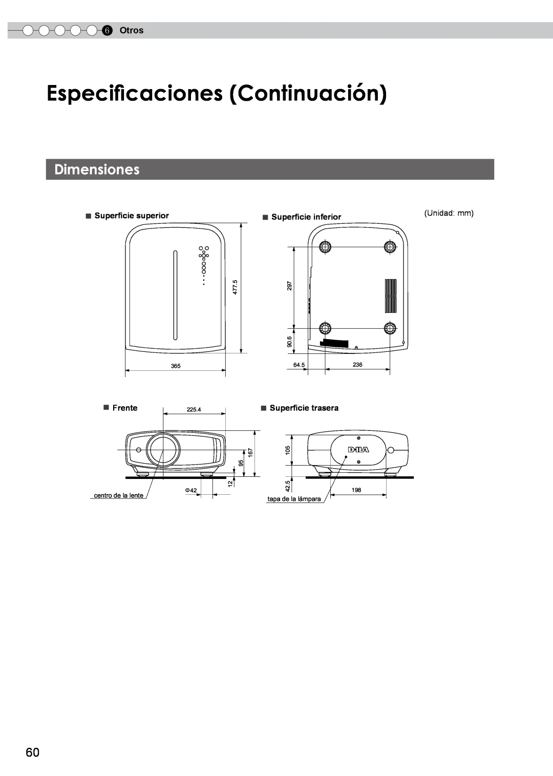 JVC PB006596599-0 manual Especificaciones Continuación, Dimensiones, Otros, Unidad mm 