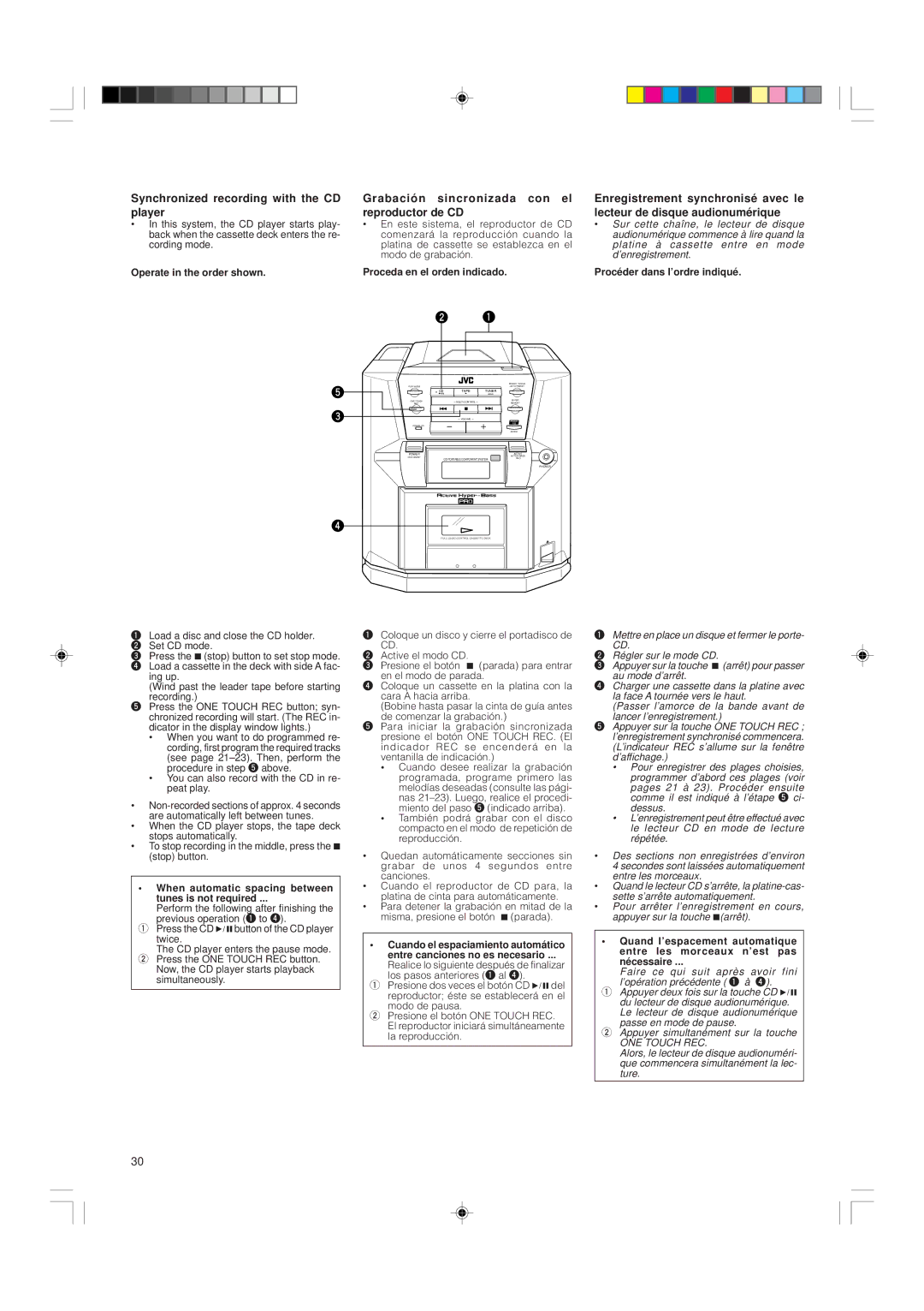 JVC PC-X550BK, PC-X560BK, PC-X570BK system manual When automatic spacing between tunes is not required, ONE Touch REC 