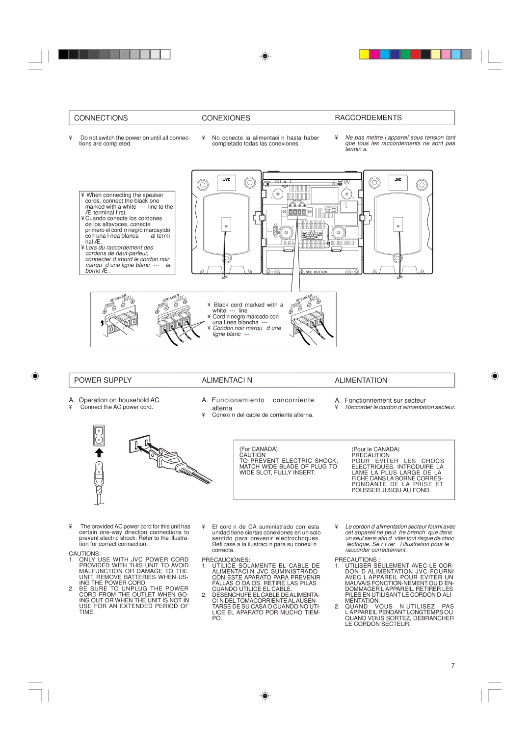 JVC PC-X560BK Connections Conexiones Raccordements, Power Supply Alimentación Alimentation, Operation on household AC 