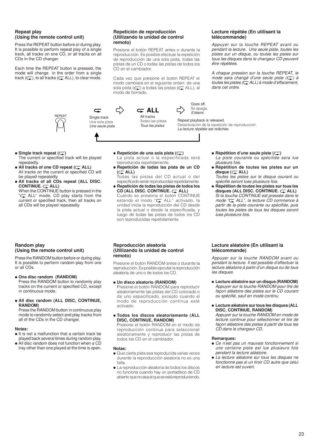 JVC PC-XC12, PC-XC8 manual Repeat play Using the remote control unit, Lecture répétée En utilisant la télécommande 