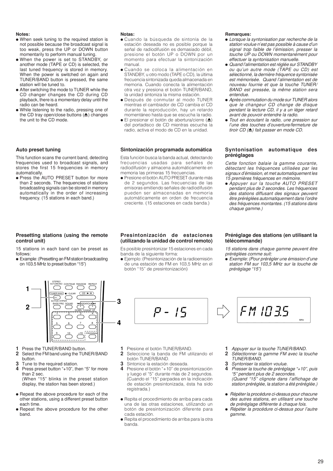 JVC PC-XC12, PC-XC8 Auto preset tuning, Sintonización programada automática, Syntonisation automatique des préréglages 