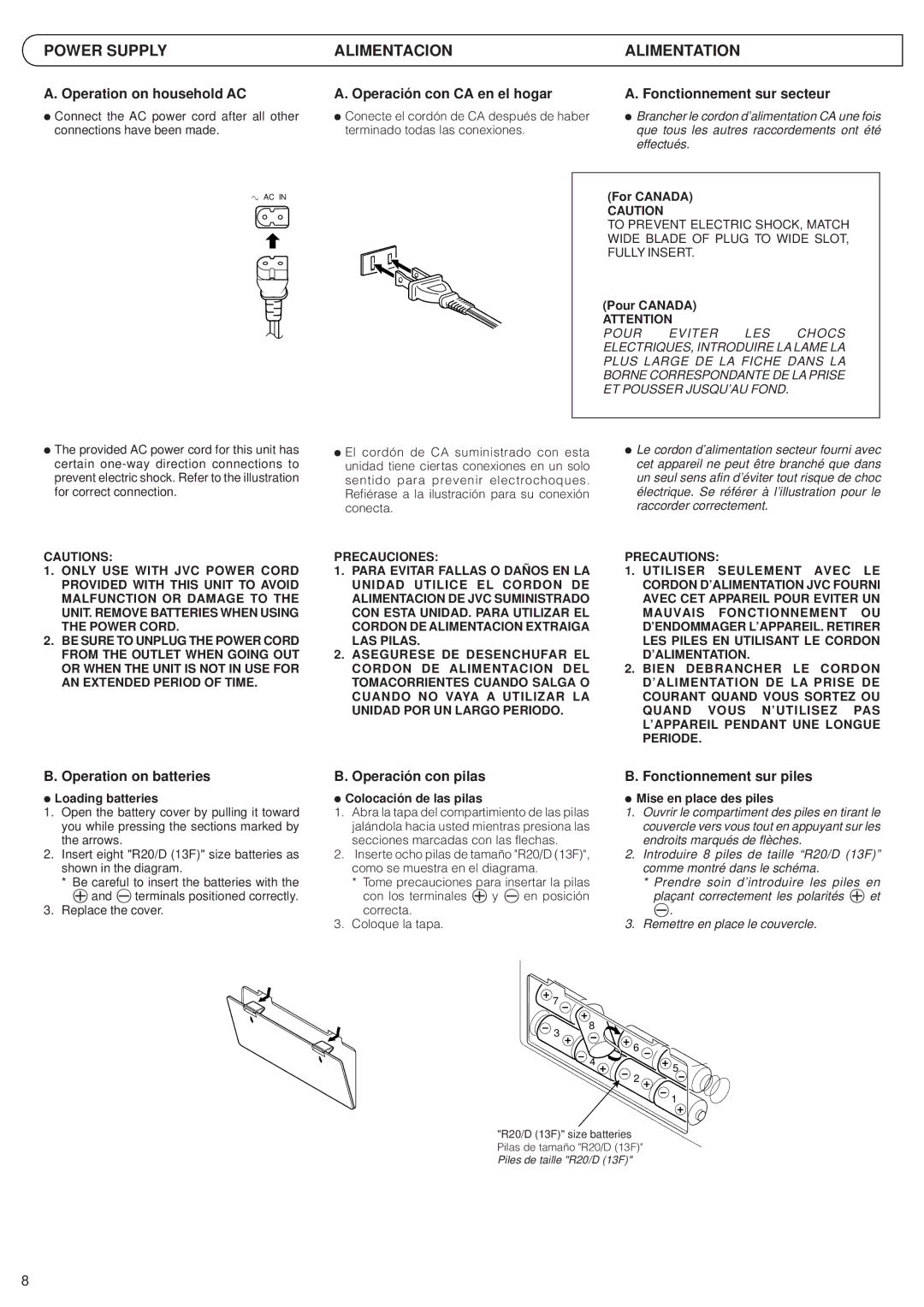 JVC PC-XC8, PC-XC12 manual Power Supply, Alimentacion Alimentation 