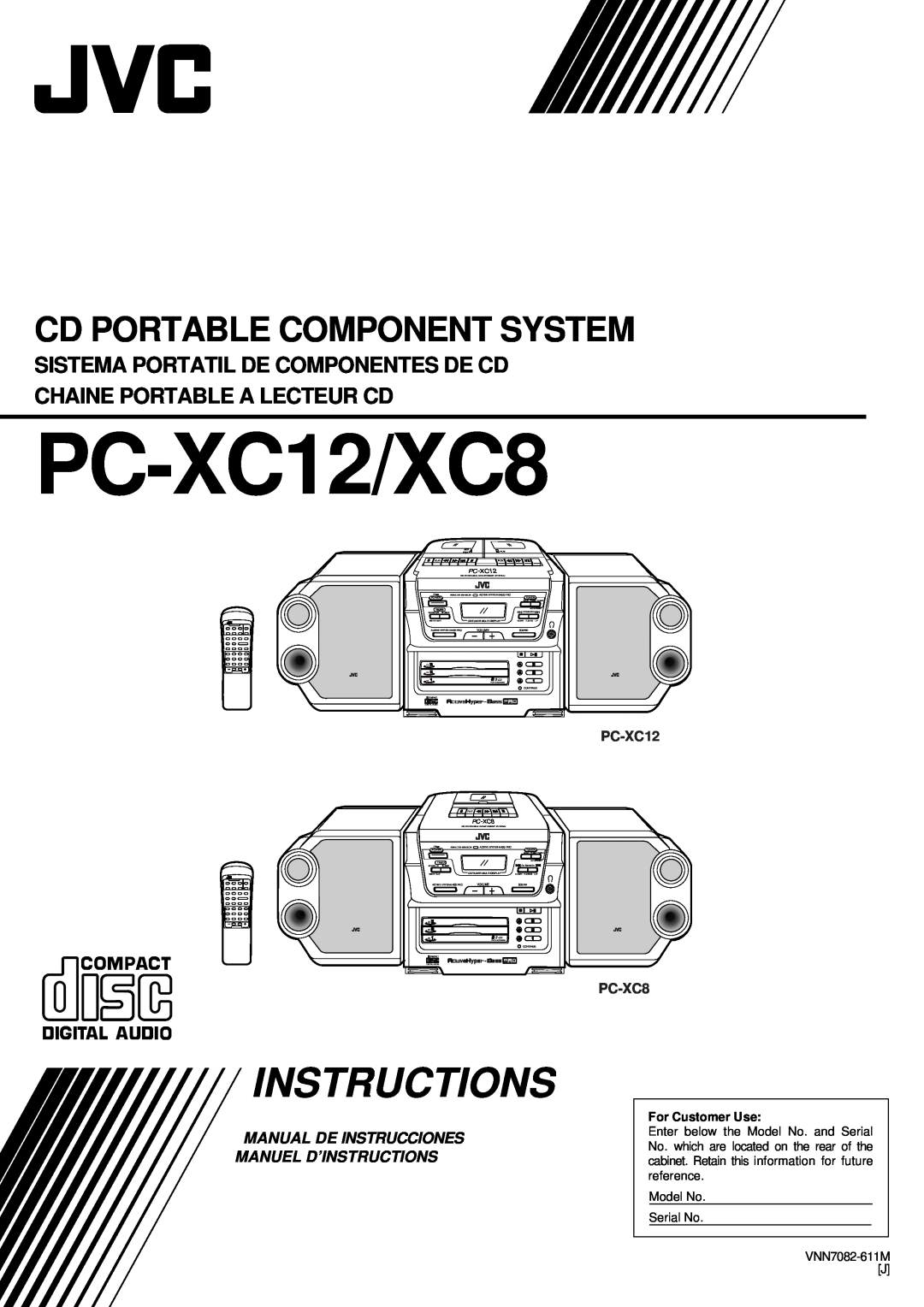 JVC manual PC-XC8, PC-XC12/XC8, Instructions, Cd Portable Component System 