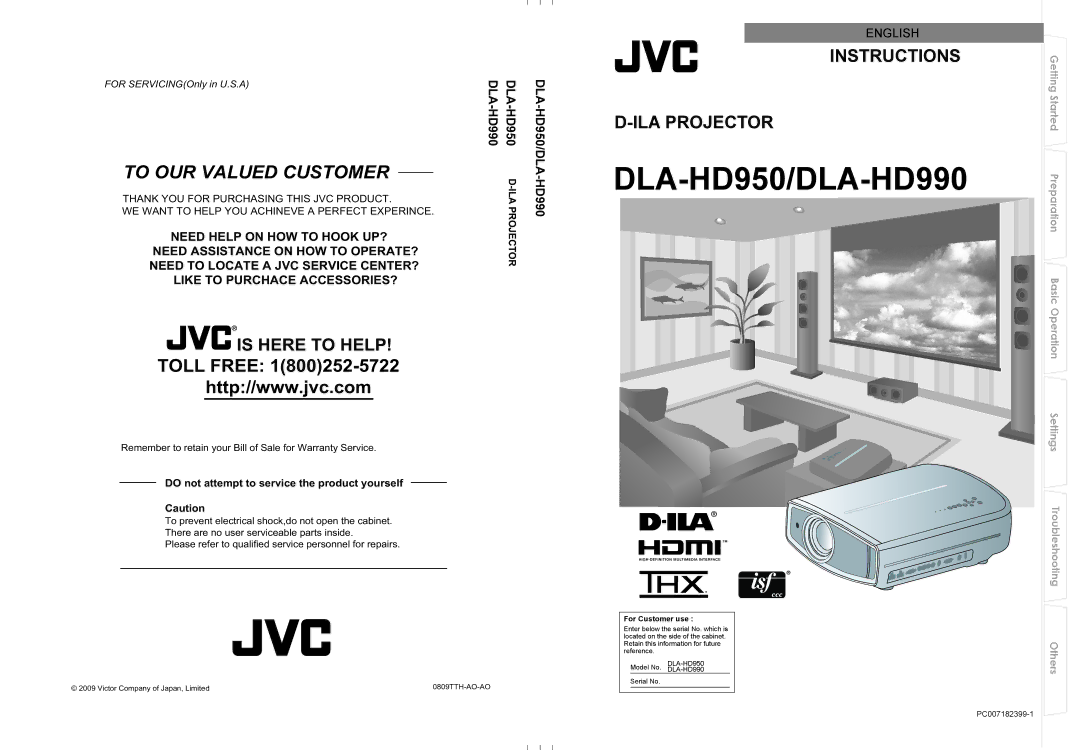 JVC PC007182399-1 warranty DLA-HD950/DLA-HD990 