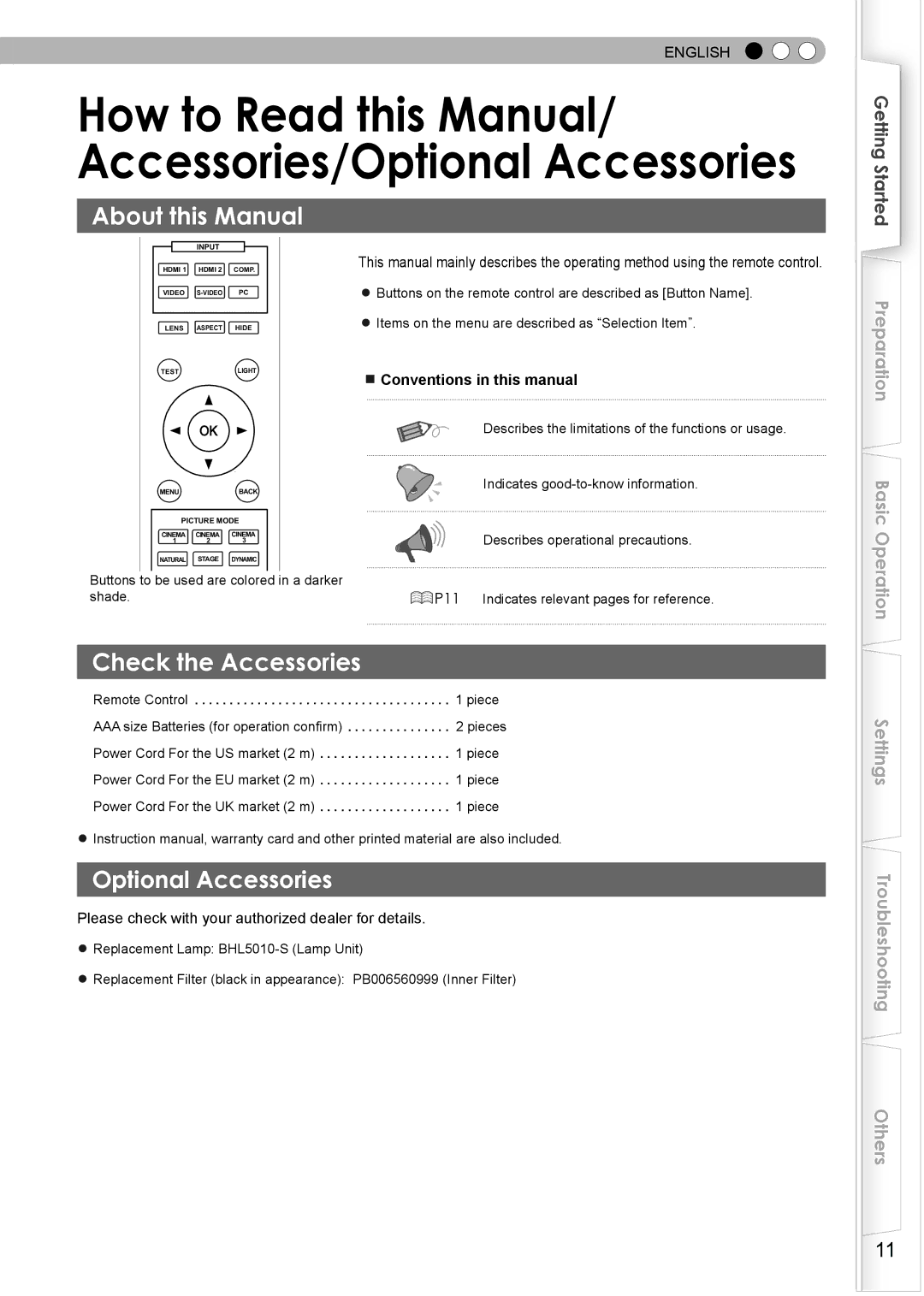 JVC PC007182399-1 warranty About this Manual, Check the Accessories, Optional Accessories, Conventions in this manual 