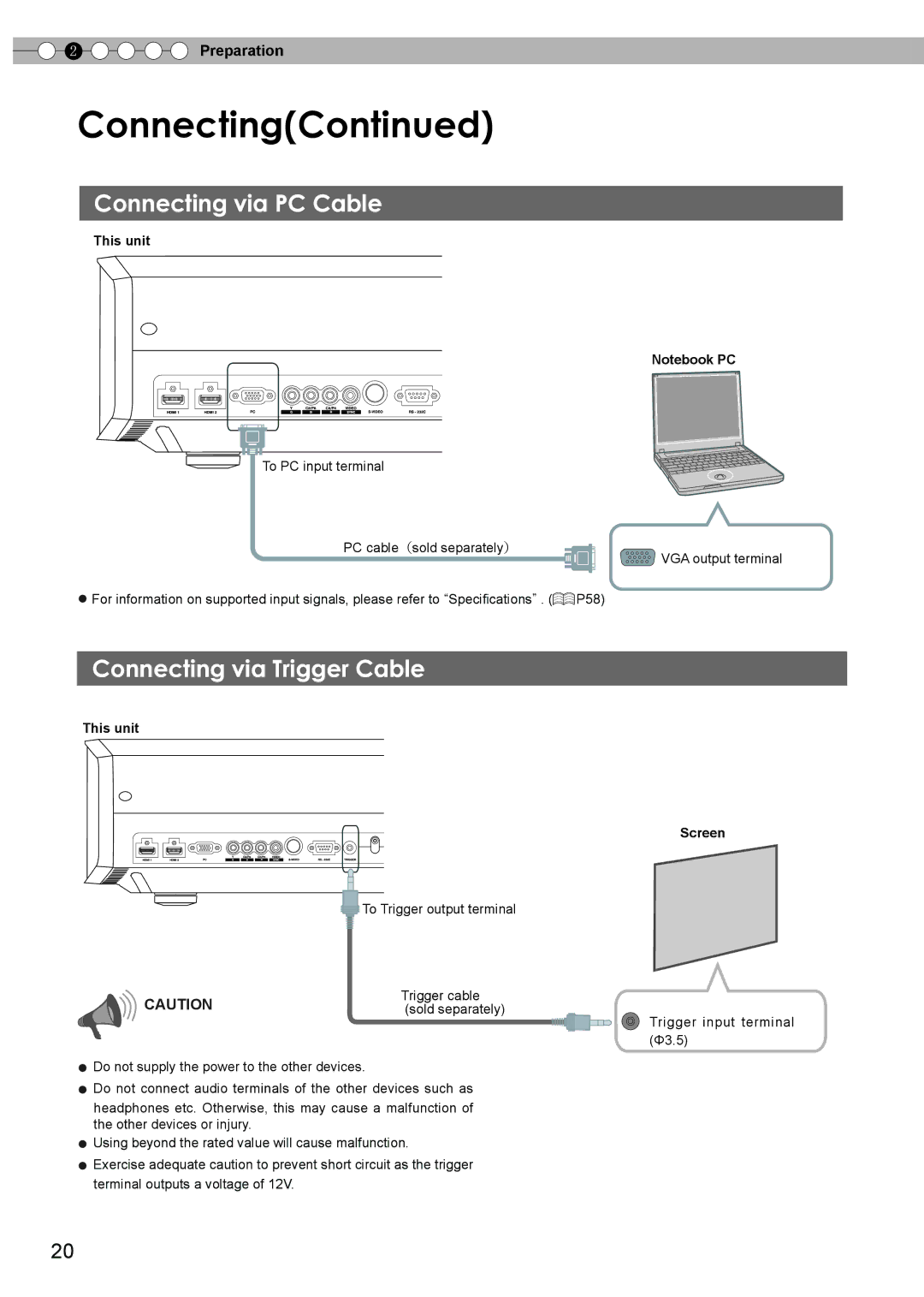 JVC PC007182399-1 warranty Connecting via PC Cable, Connecting via Trigger Cable, This unit Screen 