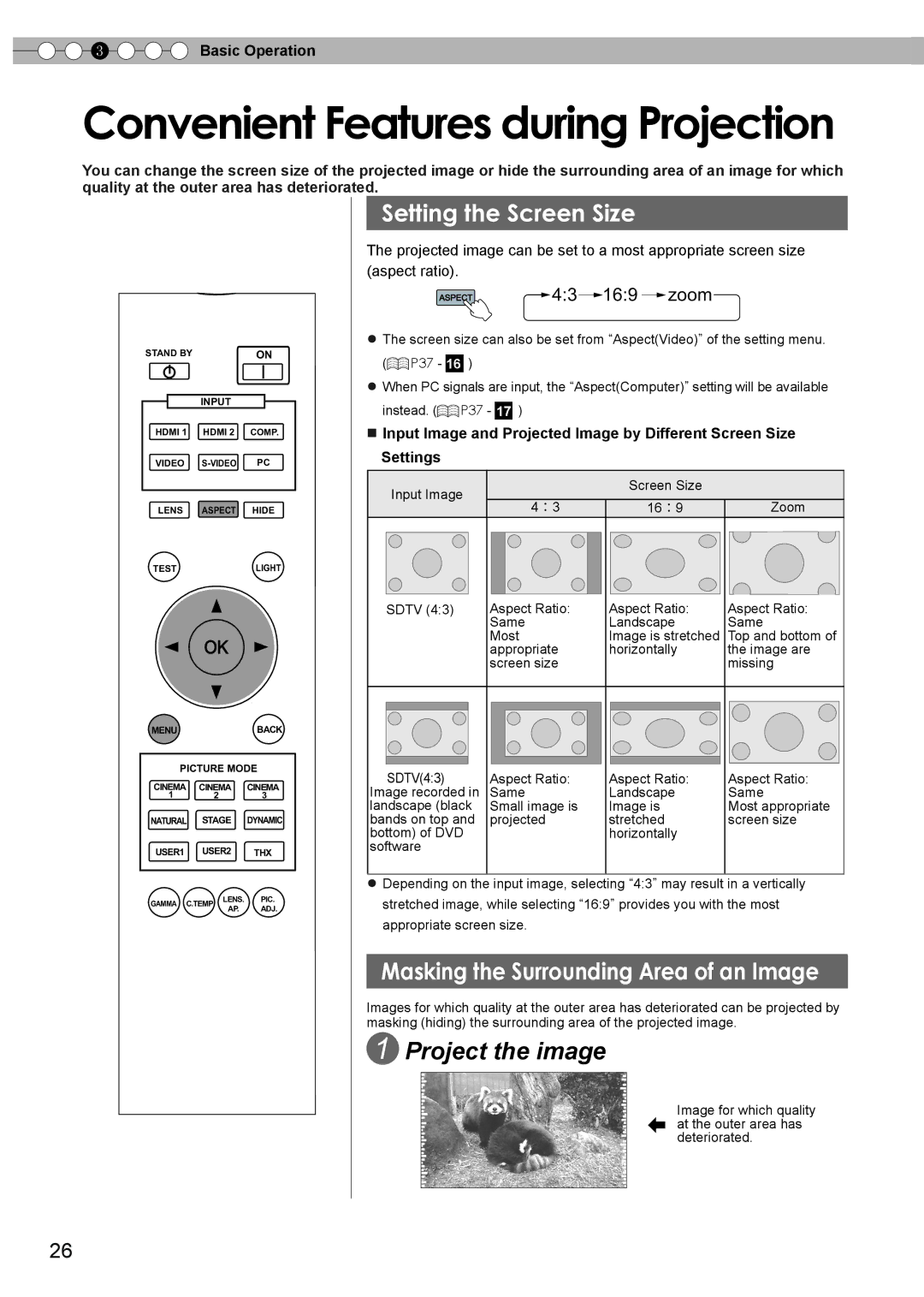 JVC PC007182399-1 Convenient Features during Projection, Setting the Screen Size, Masking the Surrounding Area of an Image 