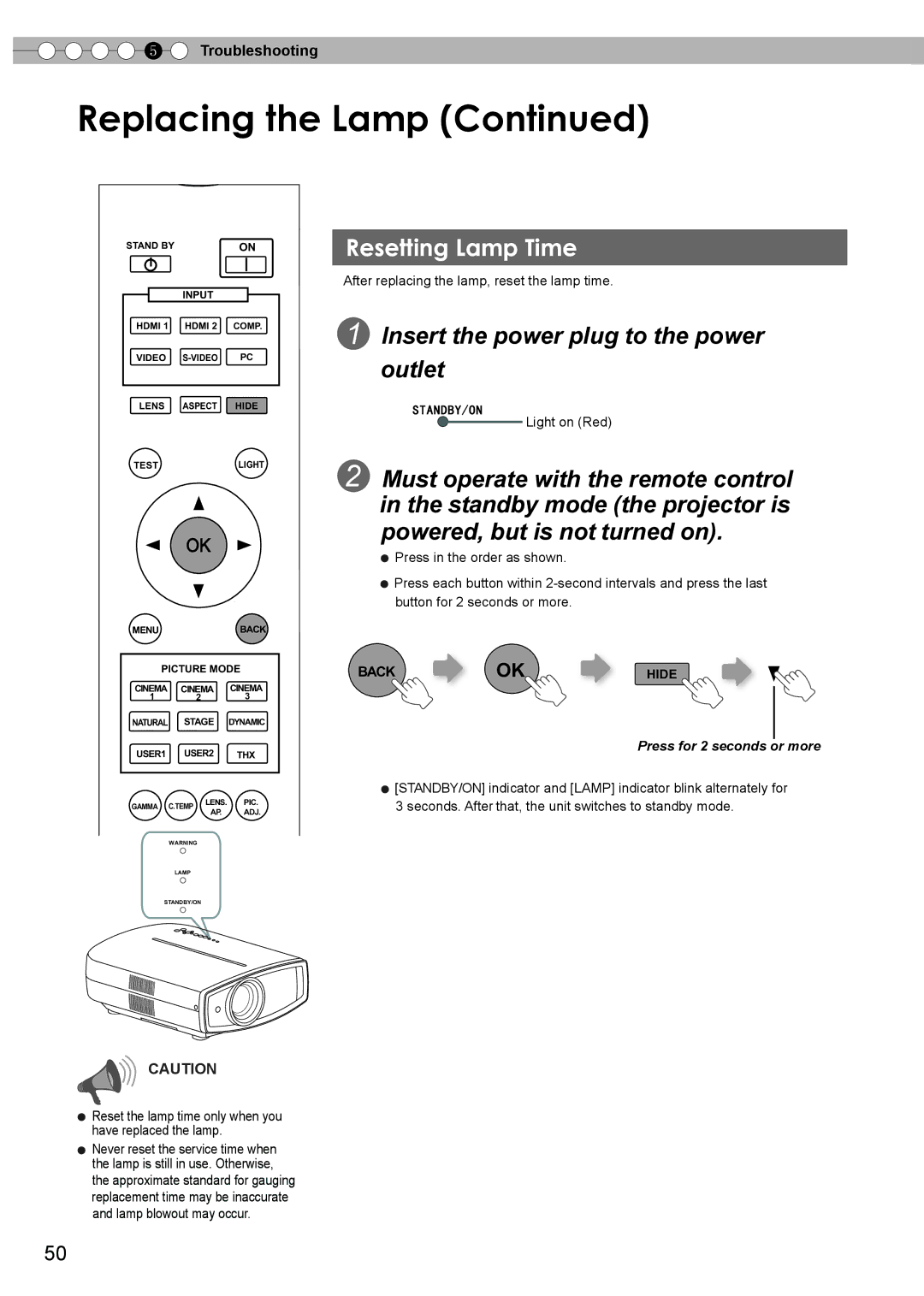 JVC PC007182399-1 warranty Replacing the Lamp, Resetting Lamp Time 