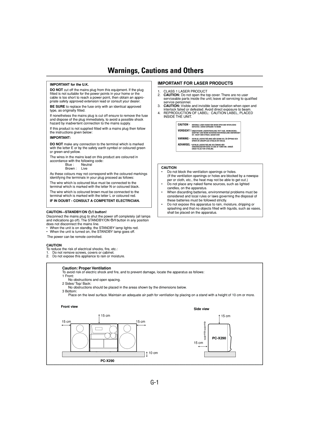 JVC SP-PCX290CA, PCX290SP, PC-X290 manual Important for Laser Products 