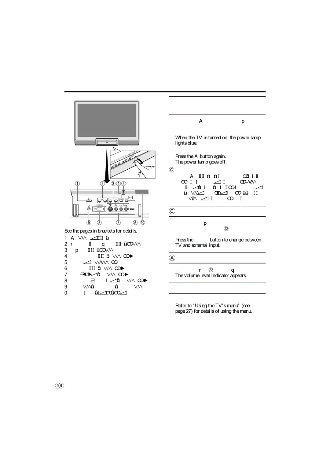 JVC PD-42B50BU, PD-35B50BU, PD-42B50BJ, PD-35B50BJ manual TV buttons and functions, Turn the TV on from standby mode 