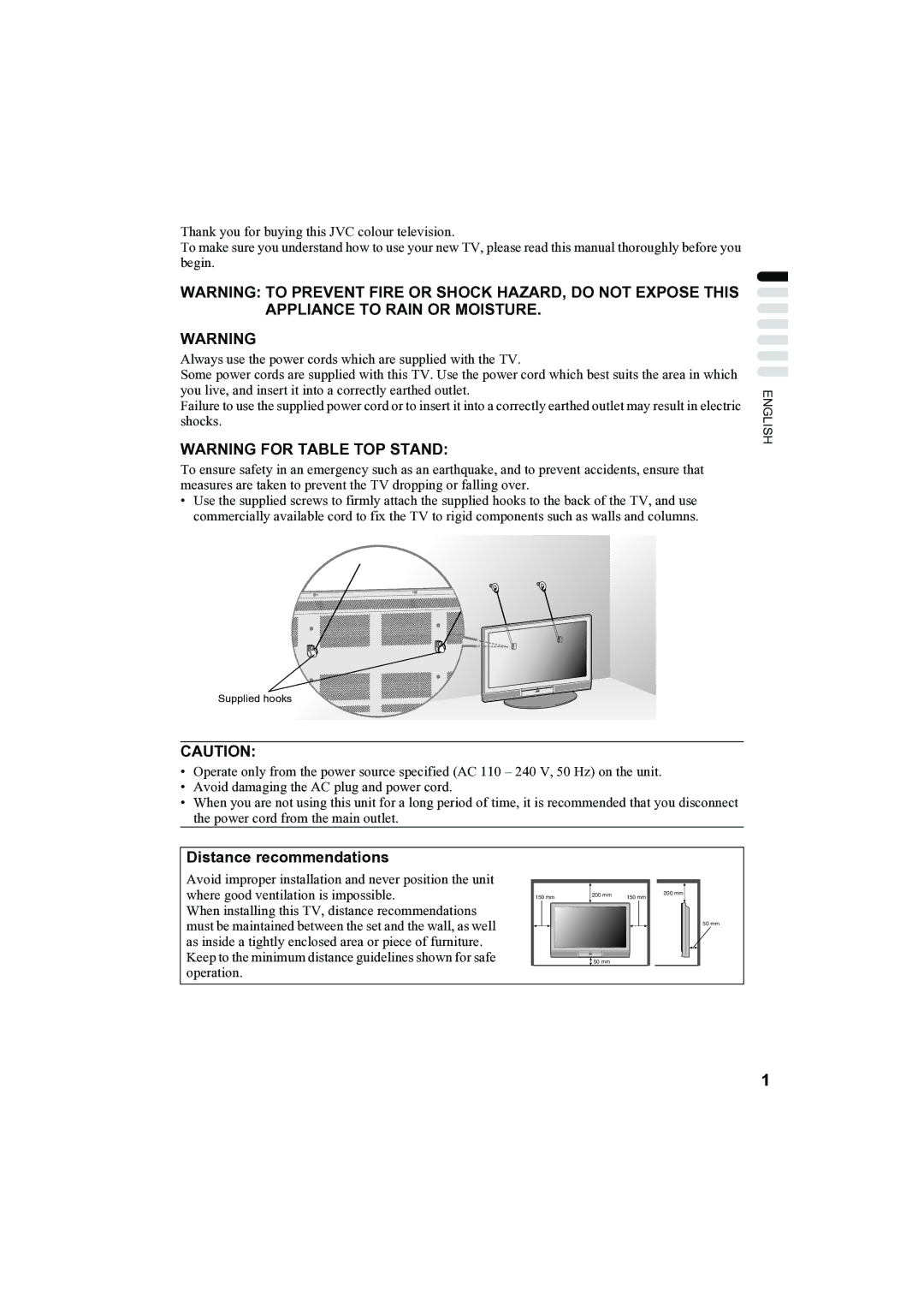 JVC PD-42B50BU, PD-35B50BU, PD-42B50BJ, PD-35B50BJ manual Distance recommendations 