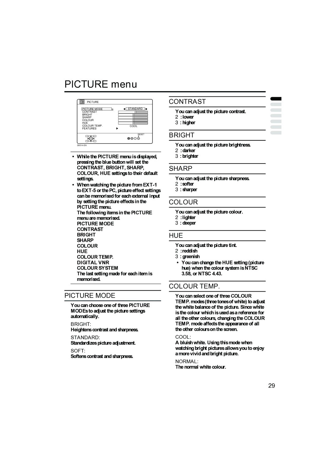 JVC PD-42B50BU, PD-35B50BU, PD-42B50BJ, PD-35B50BJ manual Picture menu 