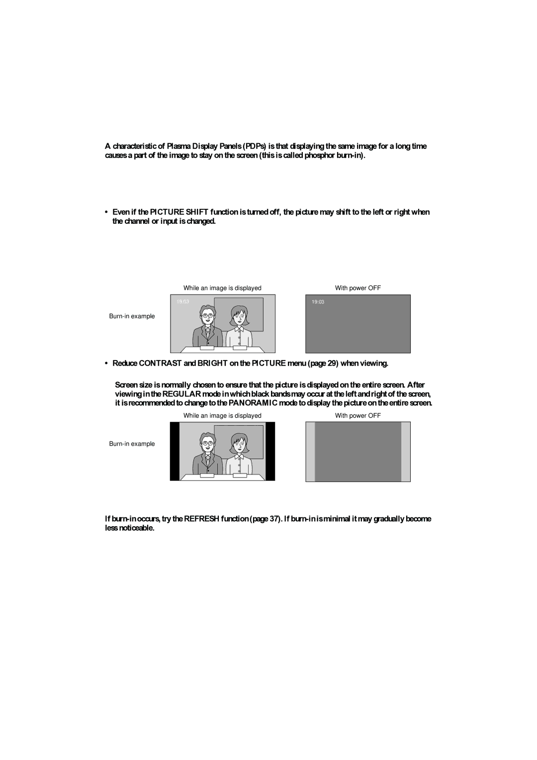 JVC PD-42B50BU, PD-35B50BU, PD-42B50BJ, PD-35B50BJ manual Avoid burn-in as follows, If Burn-in has occurred 