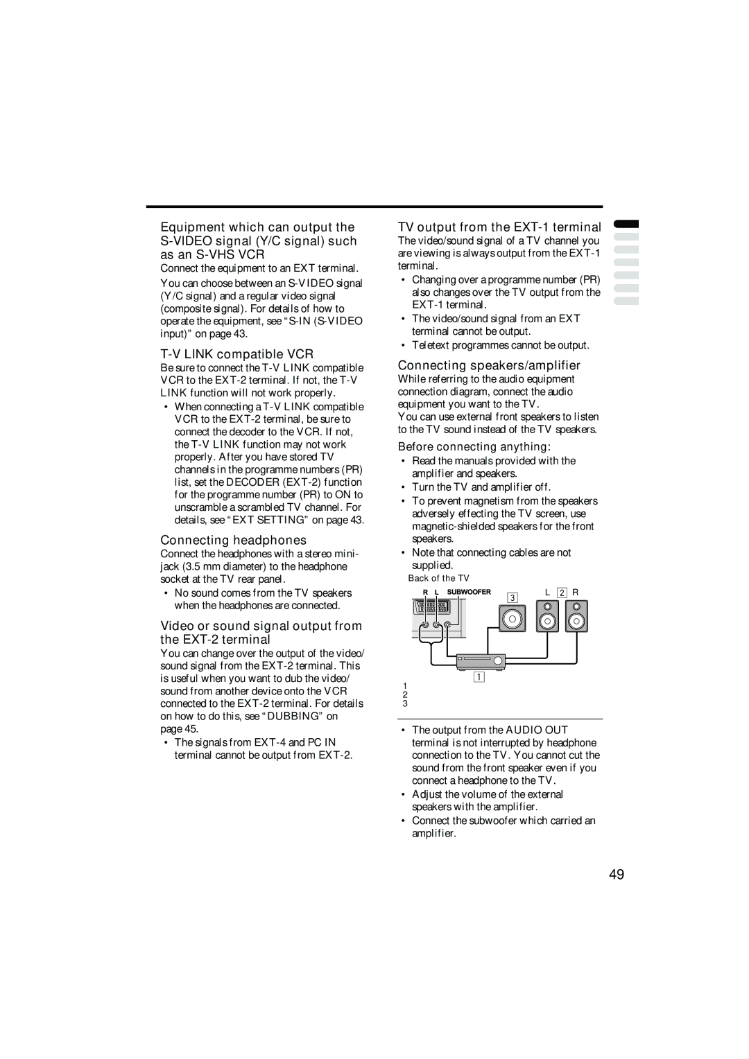 JVC PD-42B50BU, PD-35B50BU, PD-42B50BJ, PD-35B50BJ manual „ T-V Link compatible VCR, „ Connecting headphones 