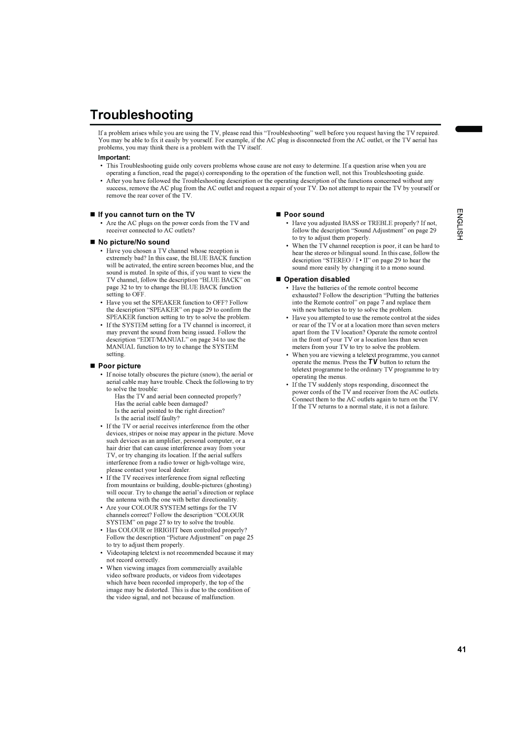 JVC PD-35DX, PD-42DX manual Troubleshooting 