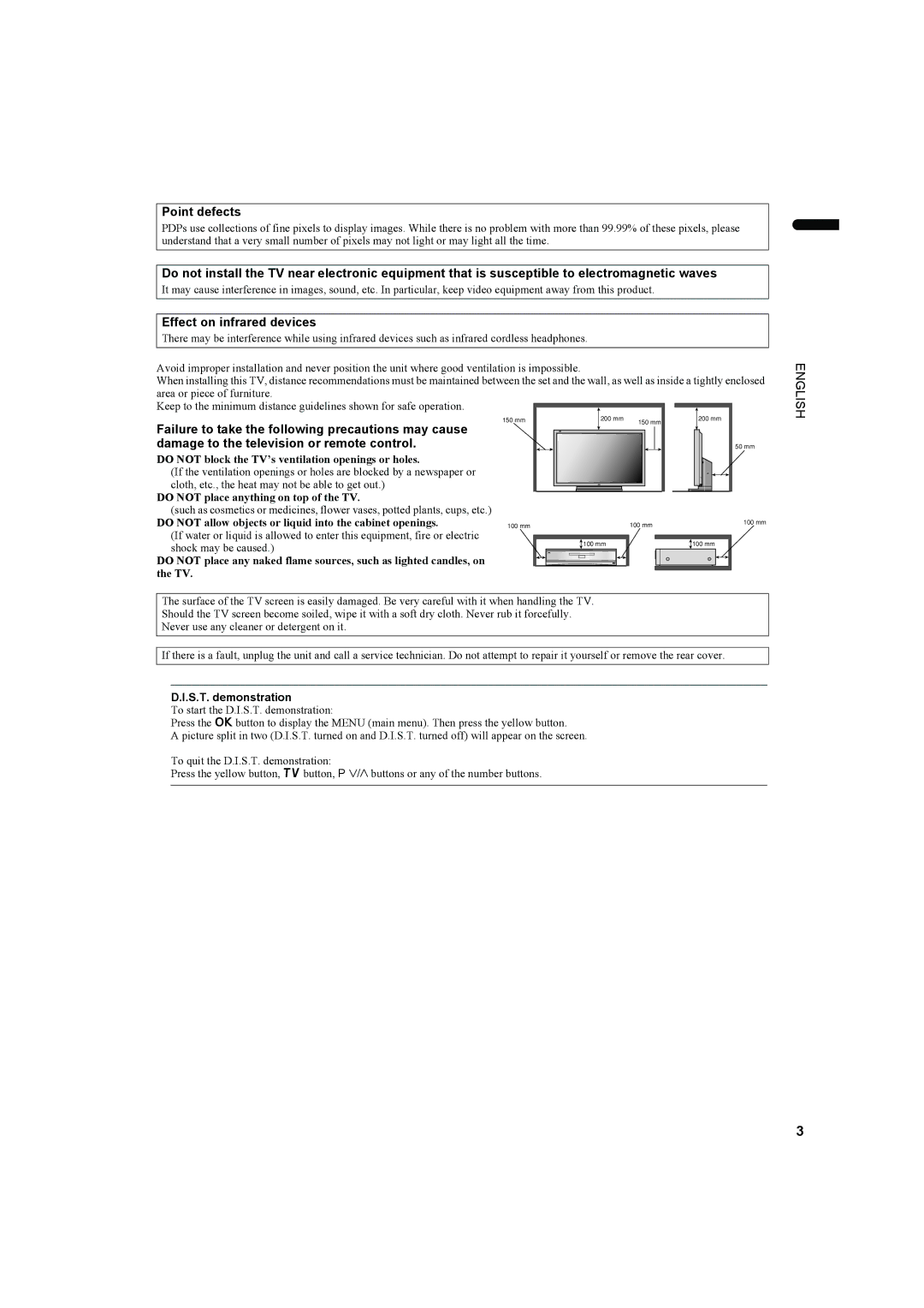 JVC PD-35DX, PD-42DX manual Point defects, Effect on infrared devices, Failure to take the following precautions may cause 