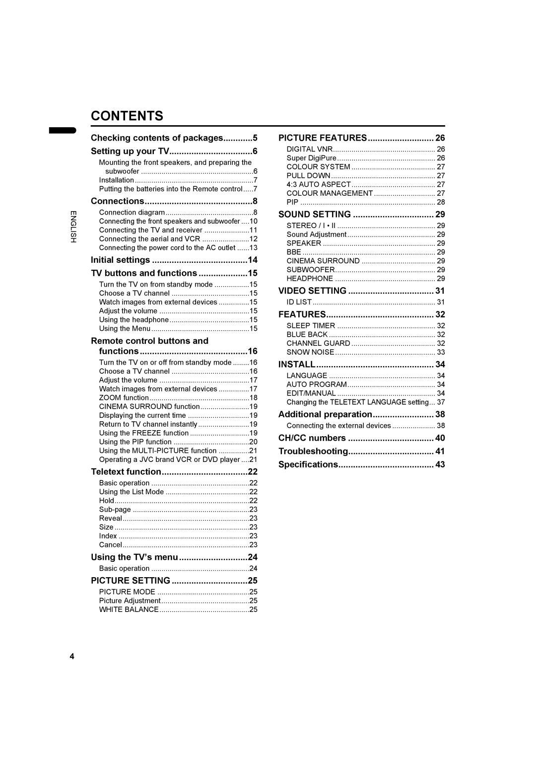 JVC PD-35DX, PD-42DX manual Contents 