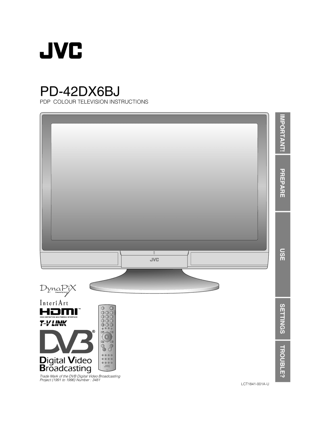 JVC PD-42DX6BJ manual PDP Colour Television Instructions 