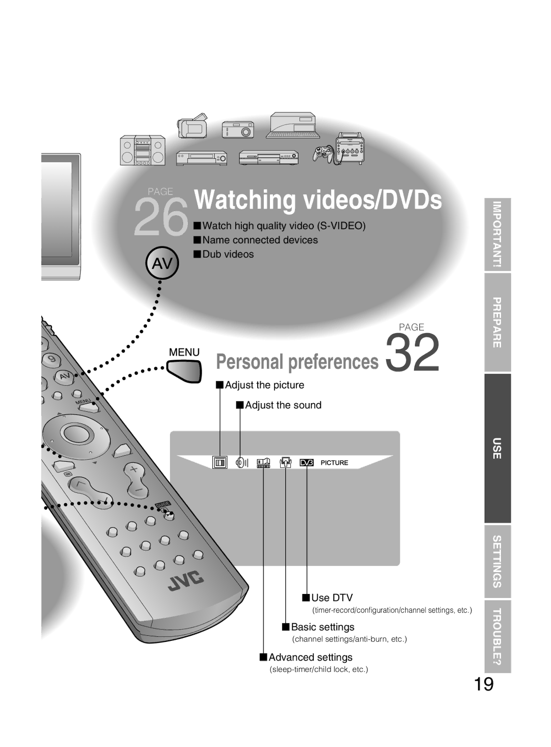 JVC PD-42DX6BJ manual 26PAGE Watching videos/DVDs 