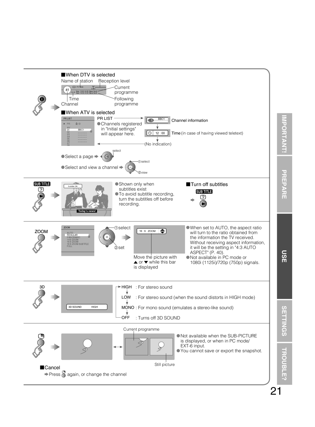 JVC PD-42DX6BJ manual When DTV is selected, When ATV is selected, Cancel 