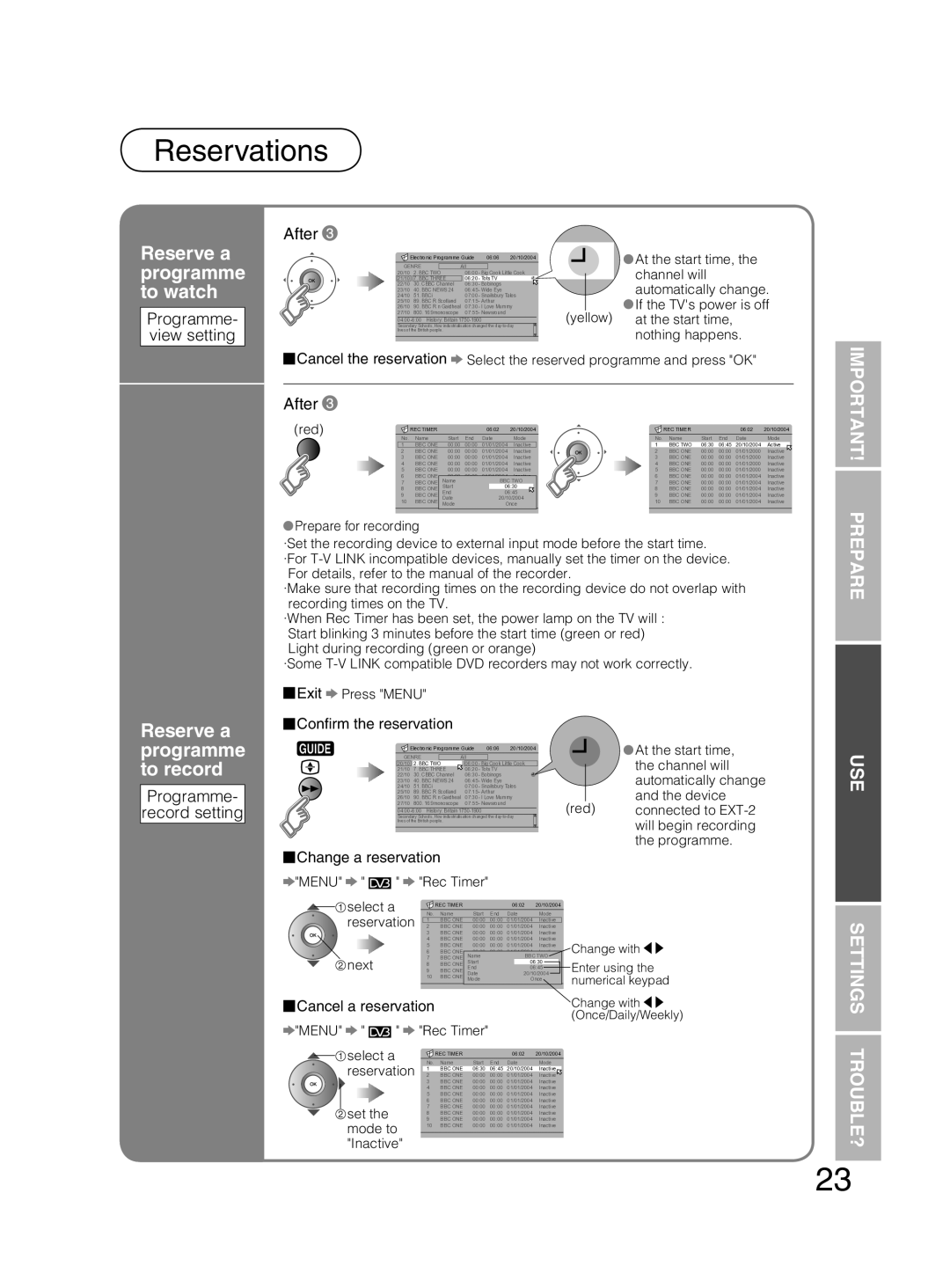 JVC PD-42DX6BJ Reserve a programme to watch, Programme- view setting After, Programme Record setting, Change a reservation 