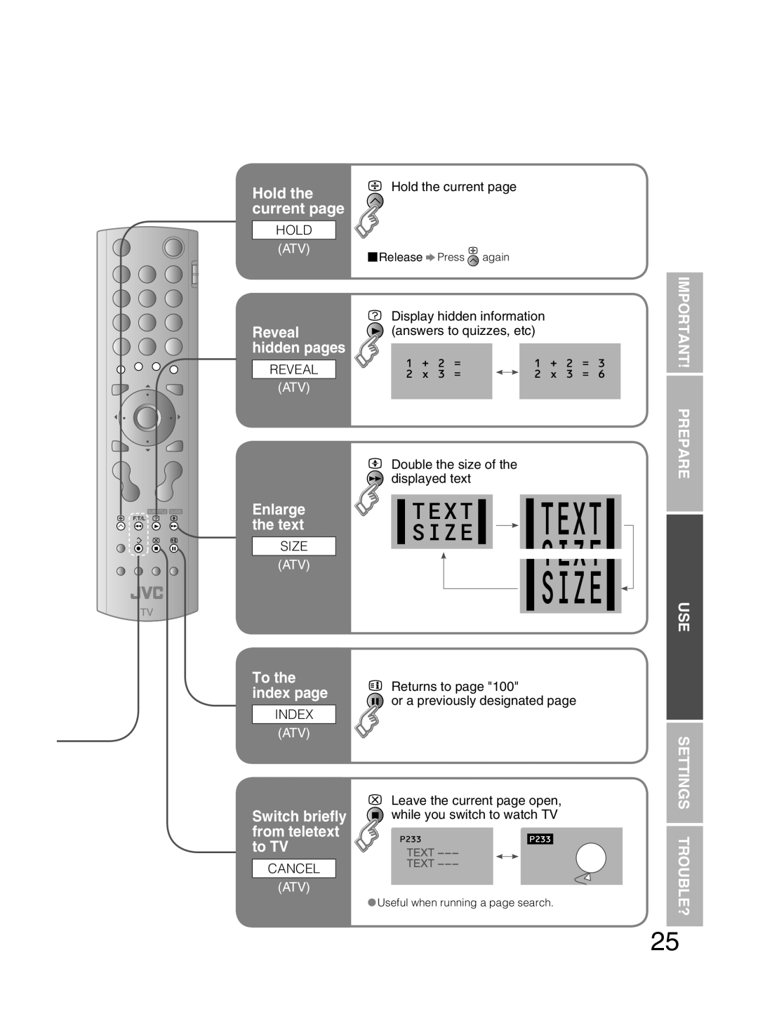 JVC PD-42DX6BJ manual Hold the current, Enlarge the text 