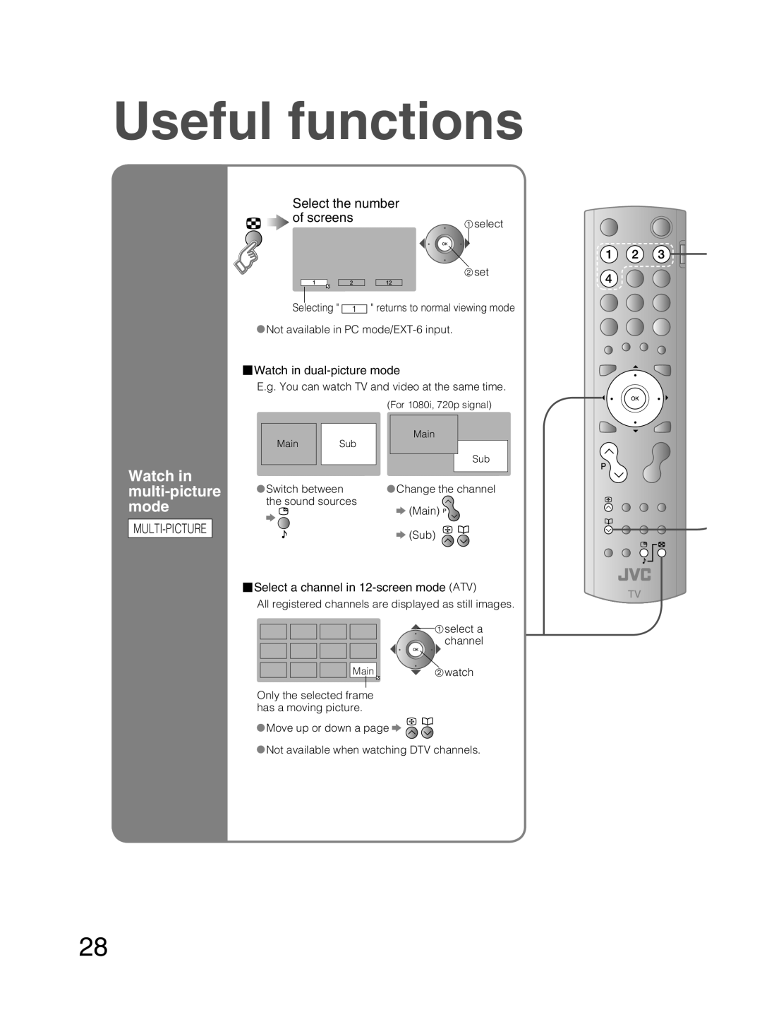 JVC PD-42DX6BJ manual Useful functions, Watch in multi-picture mode, Select the number Screens, Multi-Picture 