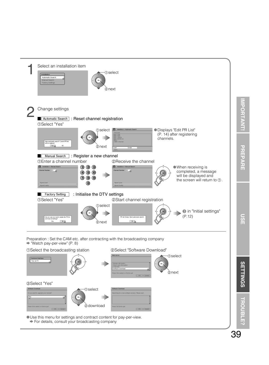 JVC PD-42DX6BJ manual Select an installation item, Reset channel registration, Register a new channel, Initial settings 