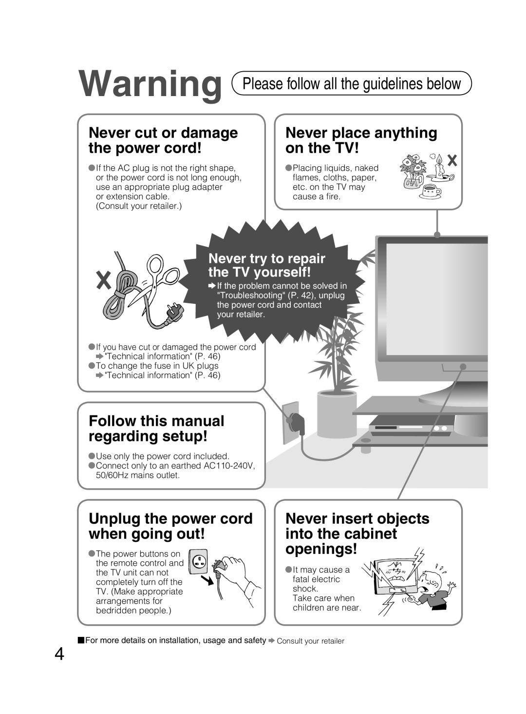 JVC PD-42DX6BJ manual Never cut or damage 