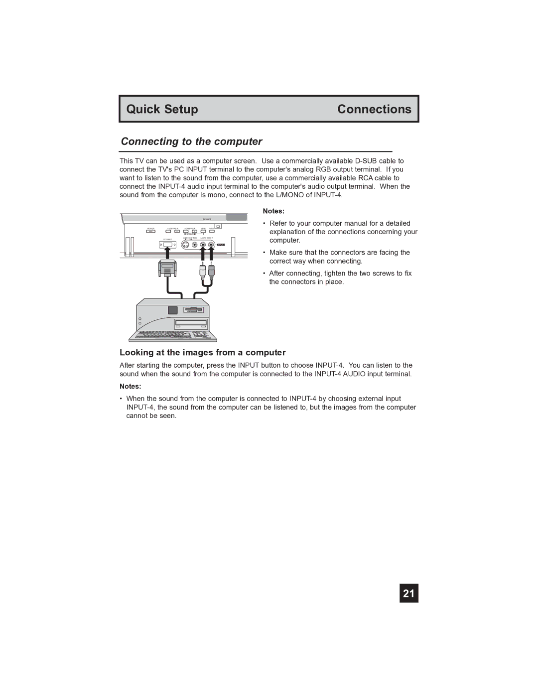 JVC PD-42V485 manual Connecting to the computer, Looking at the images from a computer 