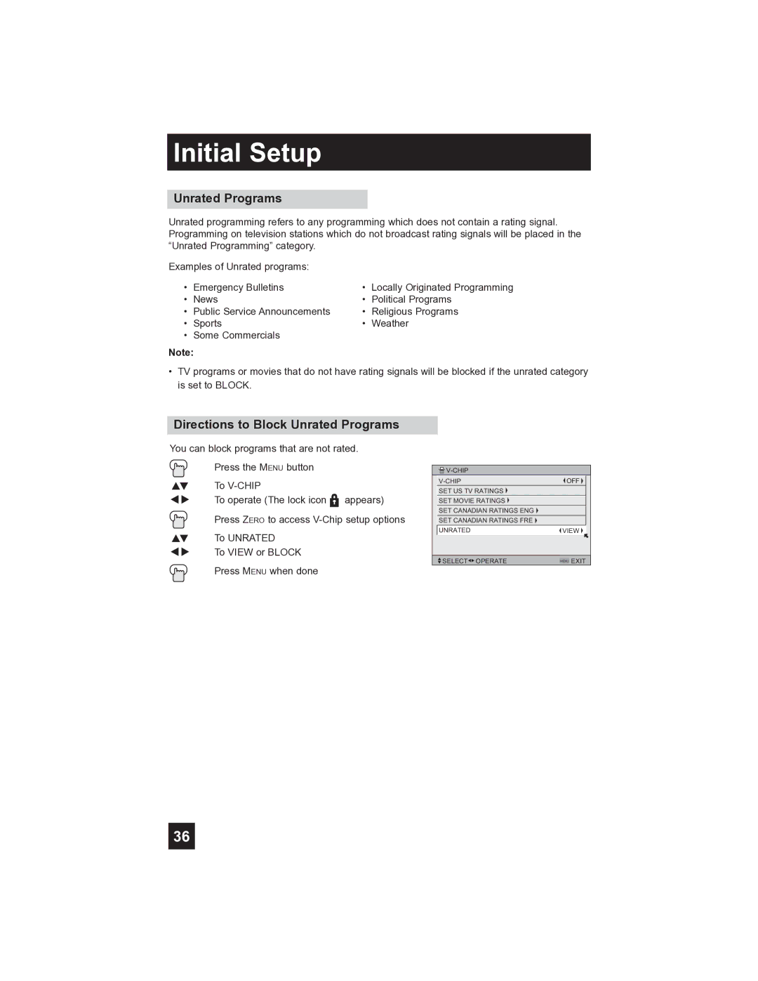 JVC PD-42V485 manual Directions to Block Unrated Programs 