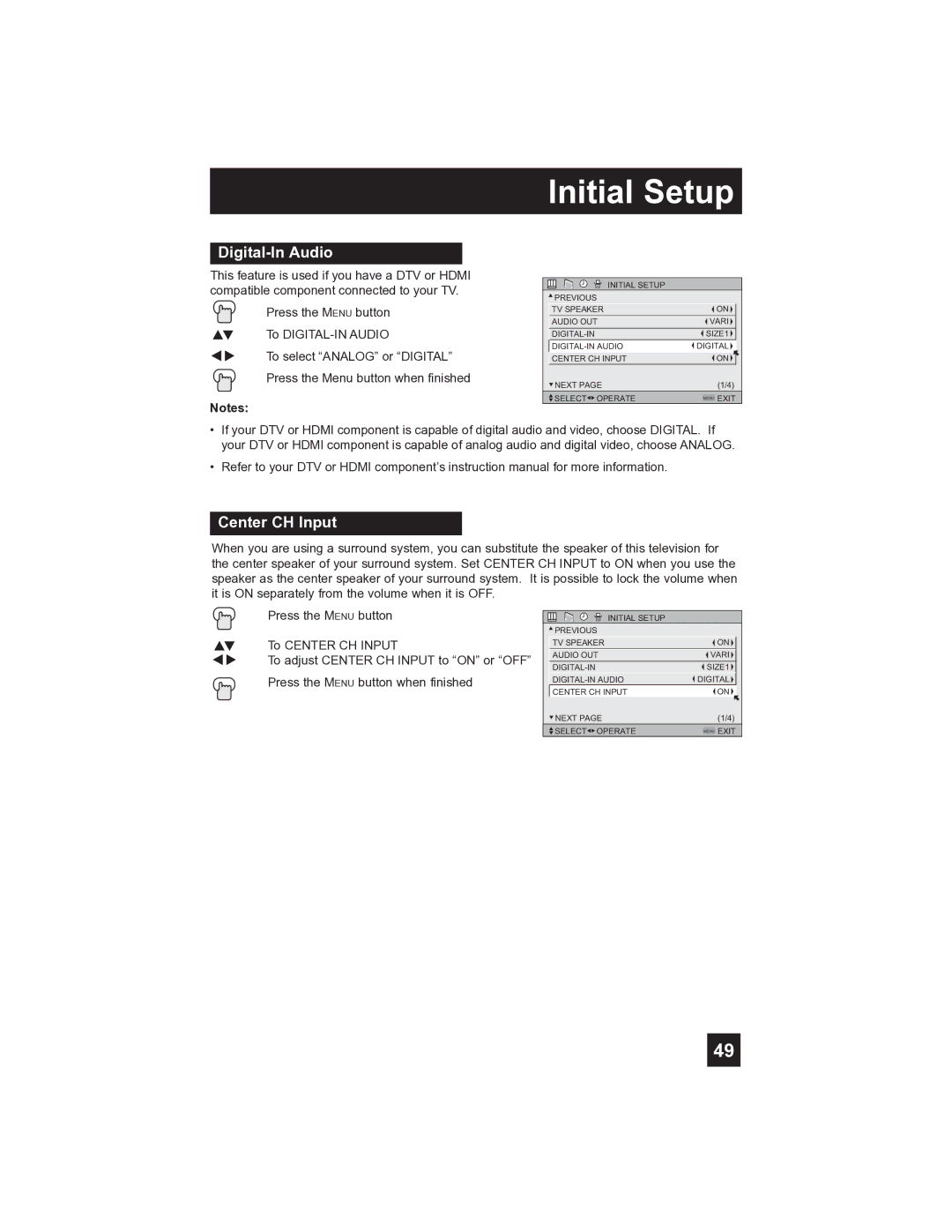 JVC PD-42V485 manual Digital-In Audio, Center CH Input 