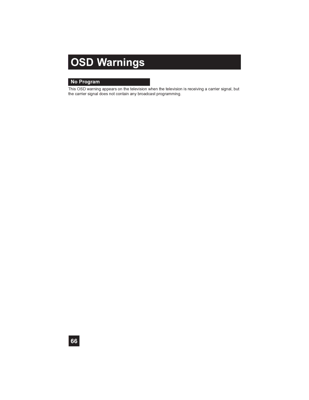 JVC PD-42V485 manual OSD Warnings, No Program 