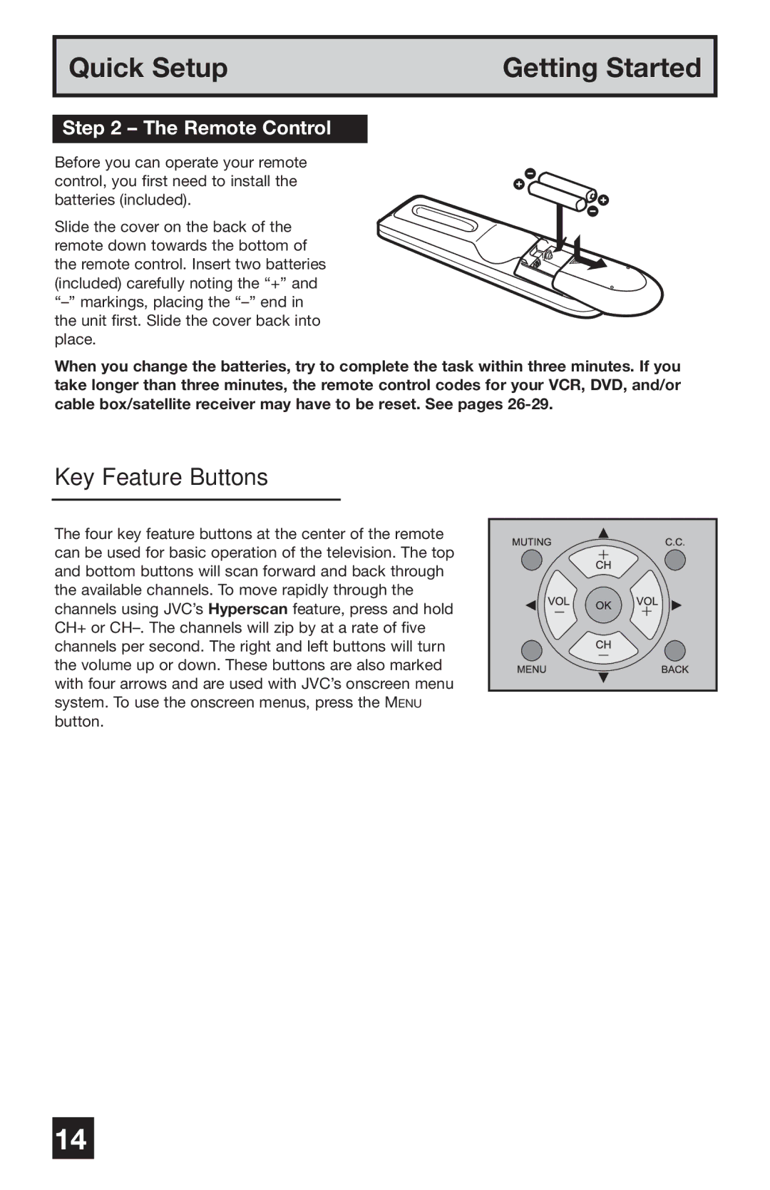 JVC PD-42WV74 manual Key Feature Buttons, Remote Control 