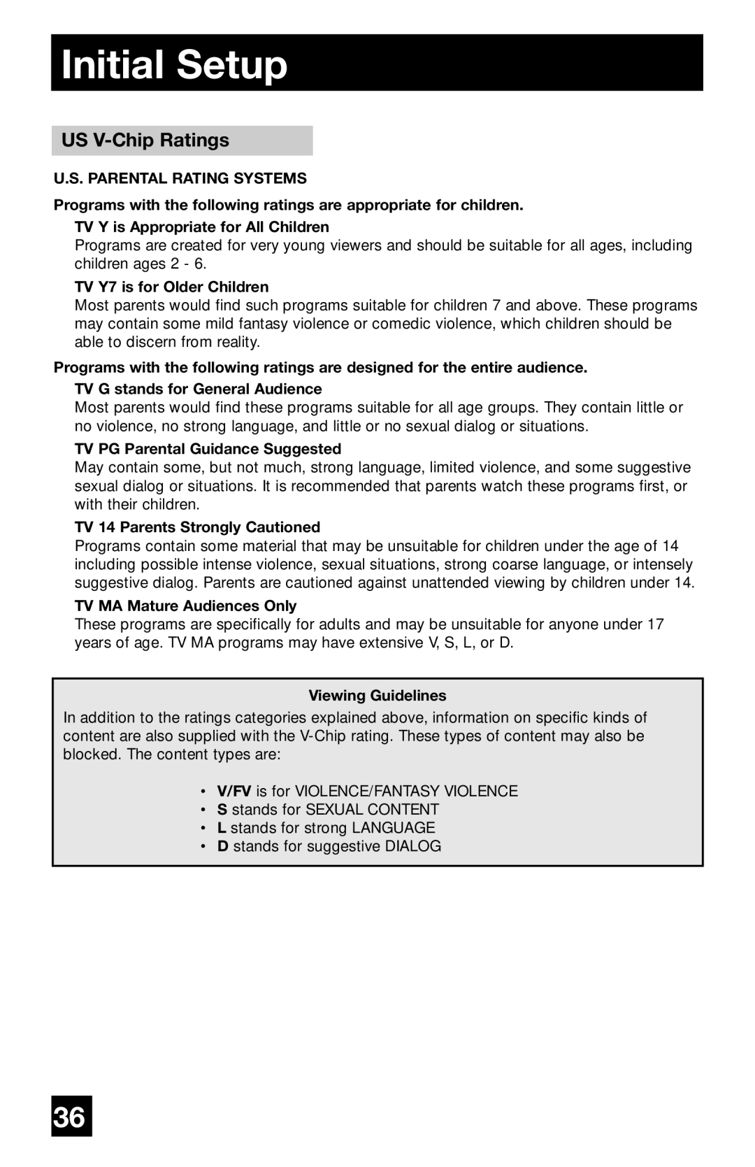 JVC PD-42WV74 manual US V-Chip Ratings 