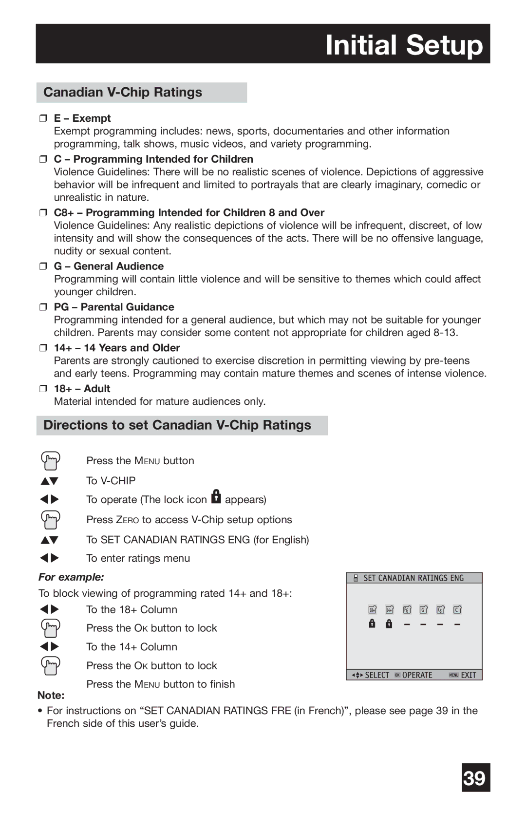 JVC PD-42WV74 manual Directions to set Canadian V-Chip Ratings 