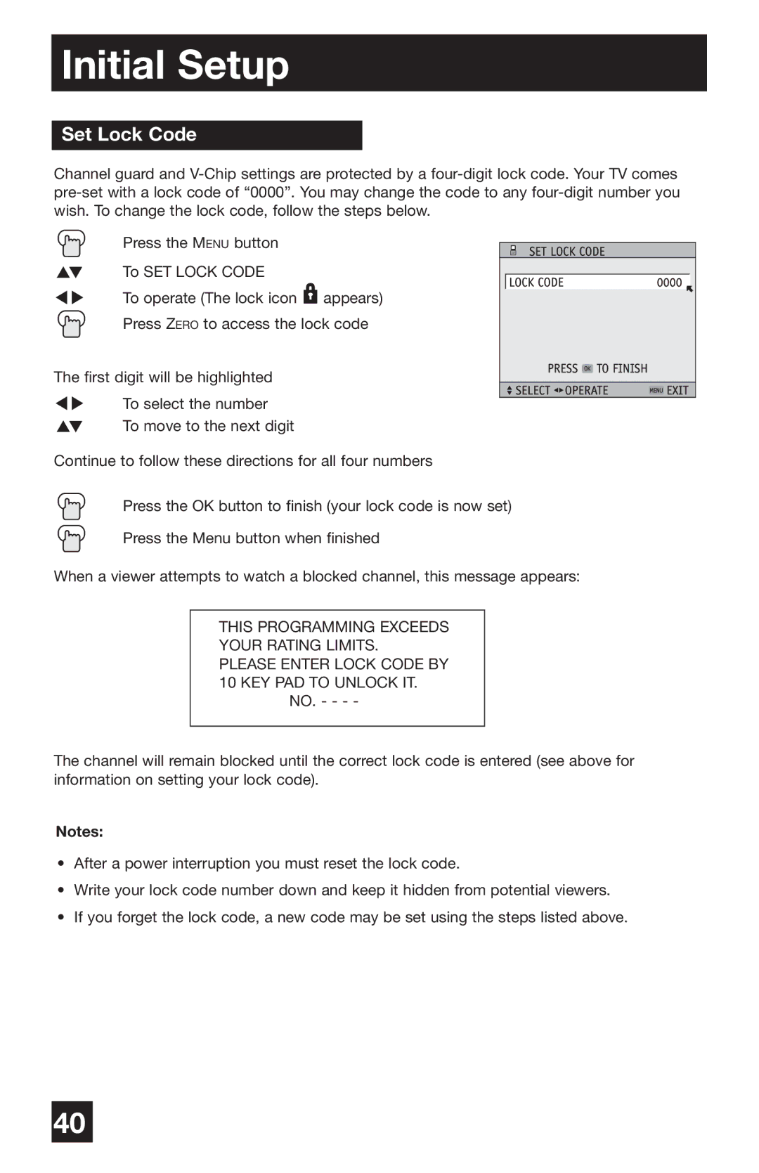 JVC PD-42WV74 manual Set Lock Code 